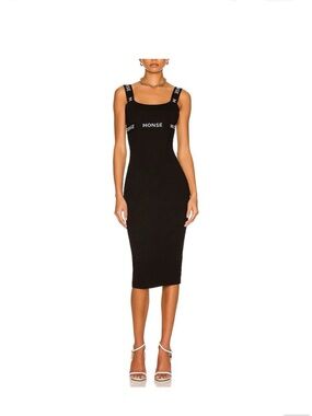 MONSE Black Logo Strap Midi Sheath Dress
